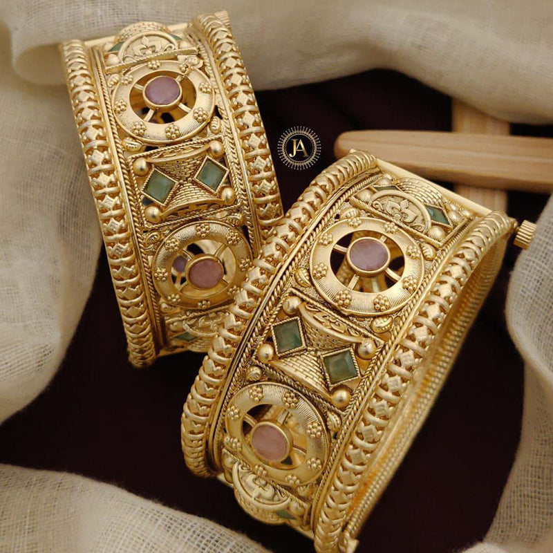 Neetu Art Gold Plated Pota Stone Openable Bangles Set