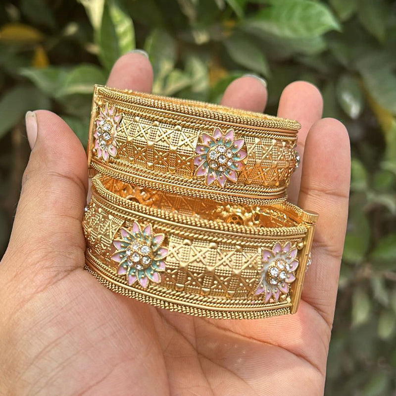 Neetu Art Gold Plated Austrian Stone Meenakari Openable Bangles Set