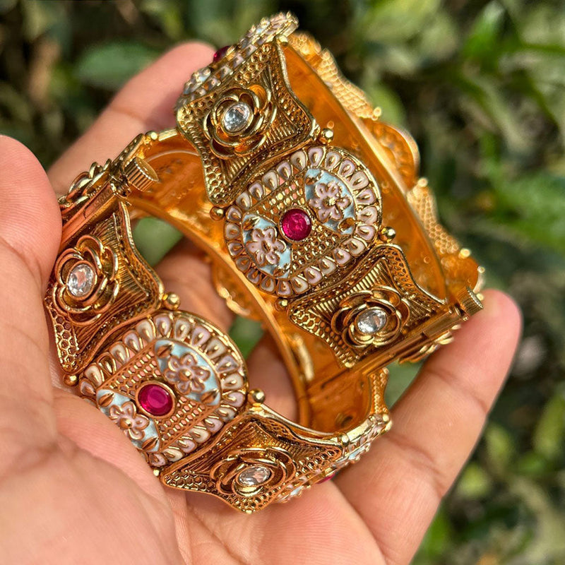 Neetu Art Gold Plated Pota Stone Meenakari Openable Bangles Set