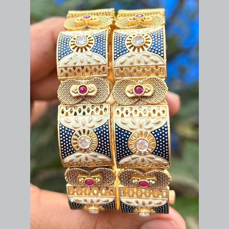 Neetu Art Gold Plated Pota Stone Meenakari Openable Bangles Set