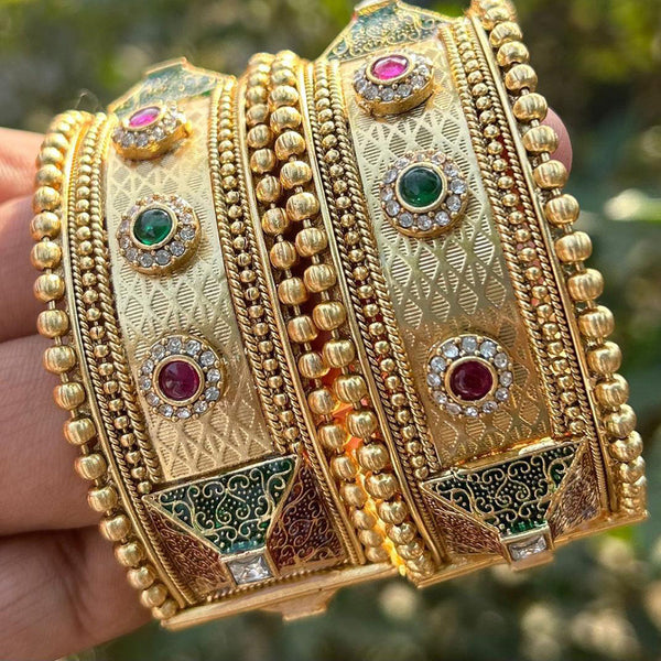 Neetu Art Gold Plated Pota Stone Openable Bangle Set