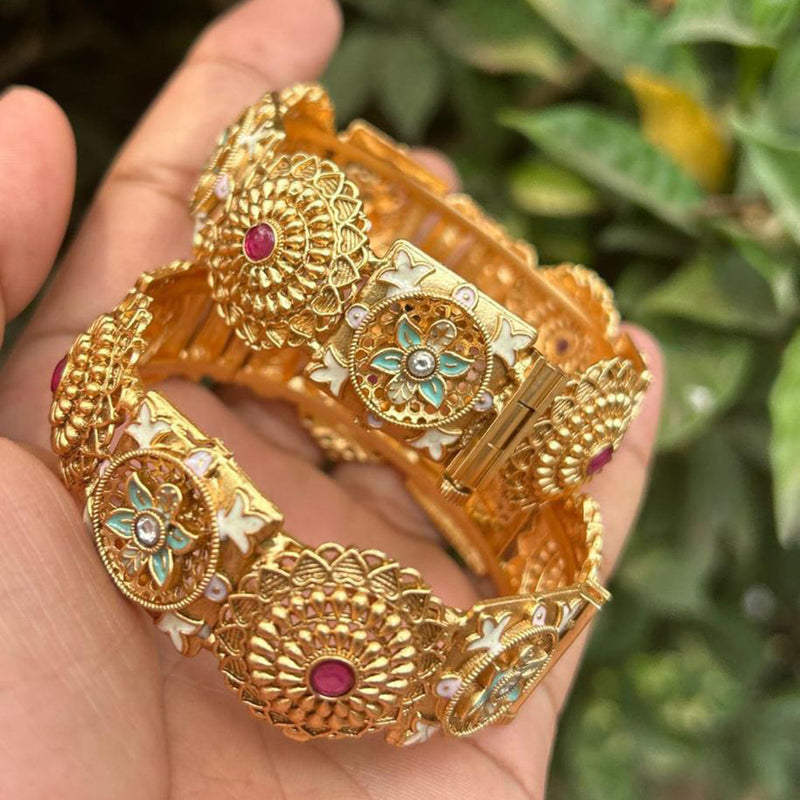 Neetu Art Gold Plated Pota Stone Openable Bangle Set