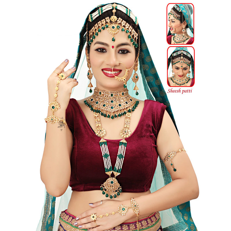 Neetu Art Gold Plated Crystal Stone And Beads Bridal Set