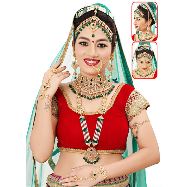 Neetu Art Gold Plated Crystal Stone And Beads Bridal Set