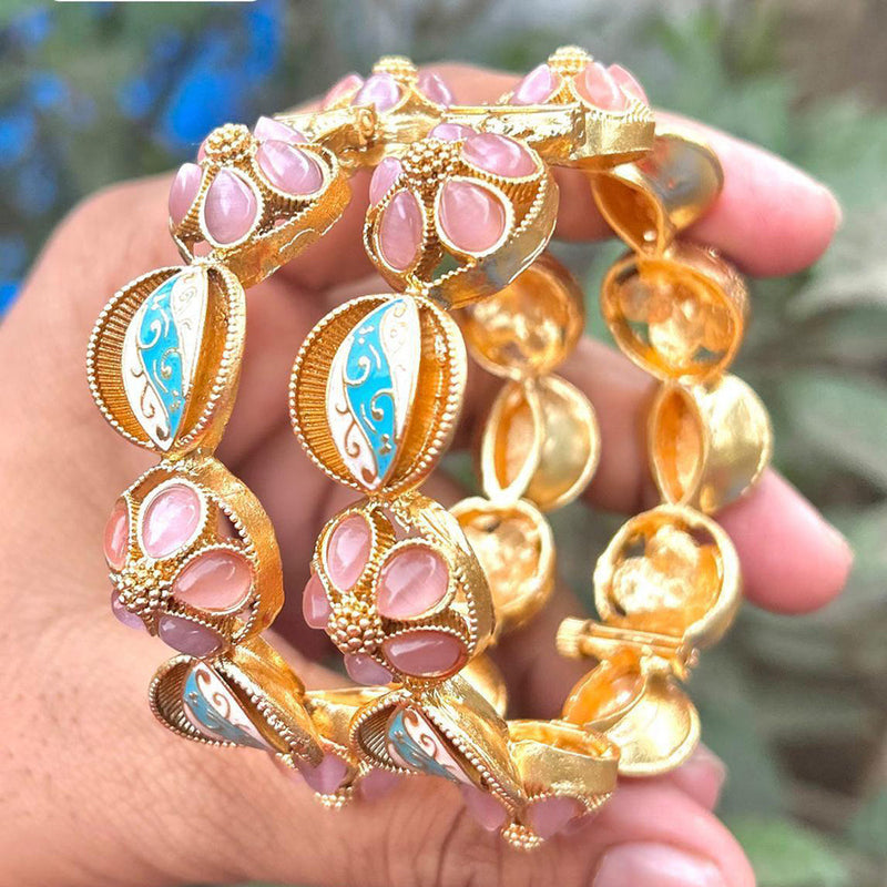 Neetu Art Gold Plated Pota Stone Meenakari  Openable Bangle Set