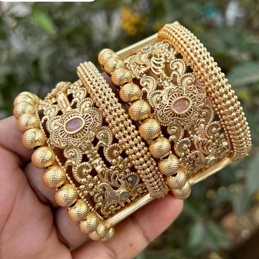 Neetu Art Gold Plated Pota Stone Meenakari  Openable Bangle Set