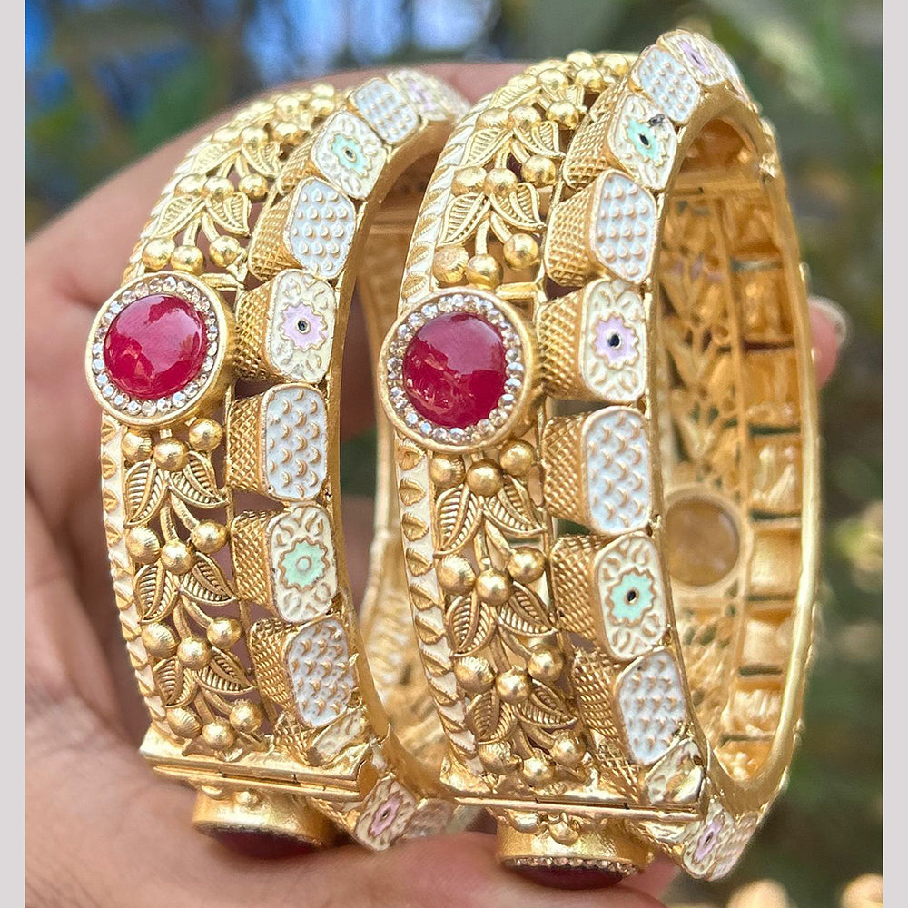 Neetu Art Gold Plated Pota Stone Meenakari  Openable Bangle Set