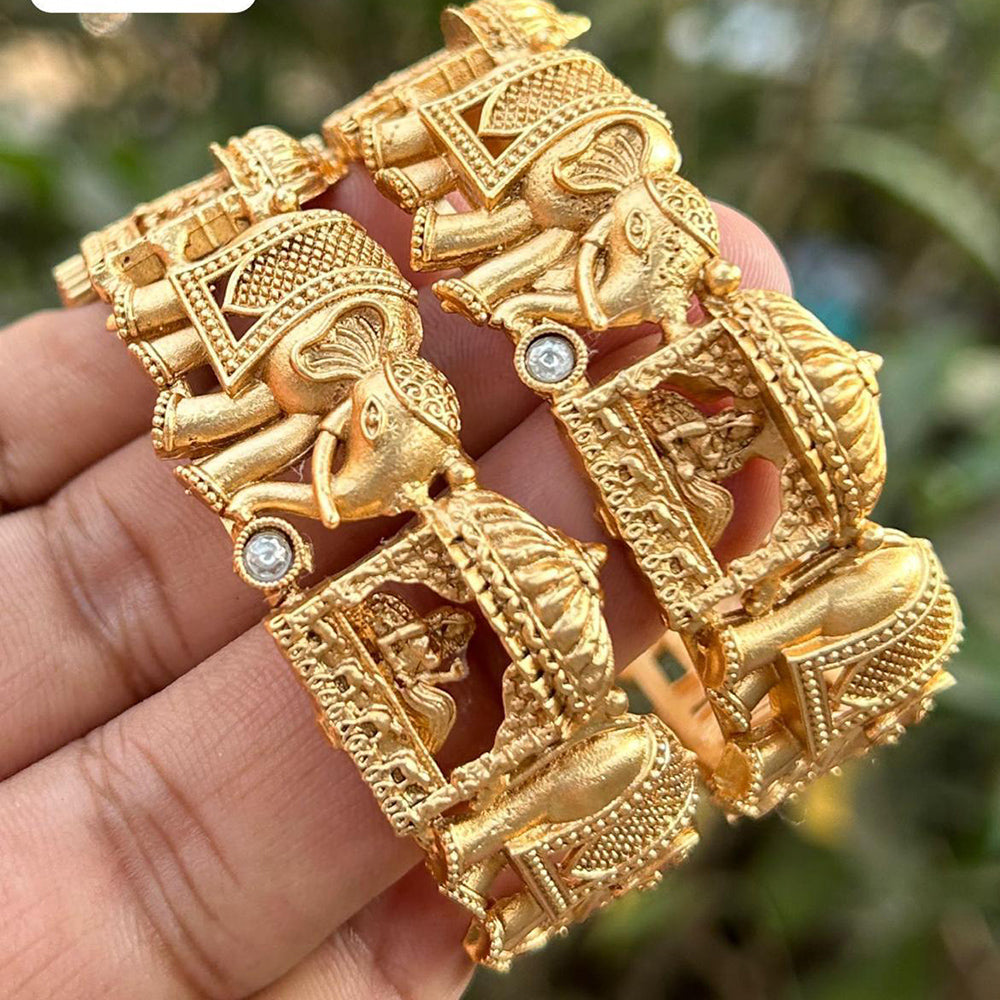 Neetu Art Gold Plated Pota Stone Meenakari  Openable Bangle Set