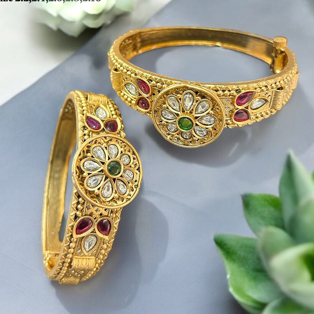Neetu Art Gold Plated Pota Stone Openable Bangle Set