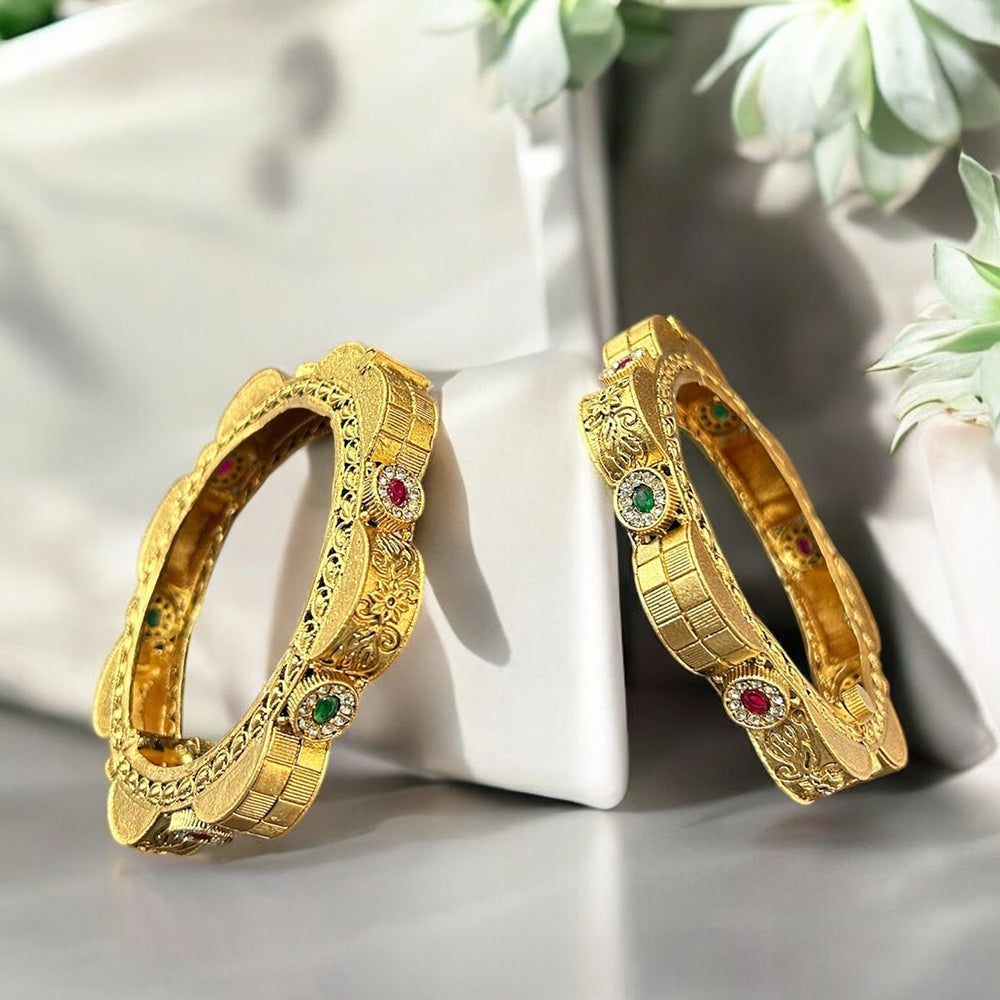 Neetu Art Gold Plated Pota Stone Openable Bangle Set