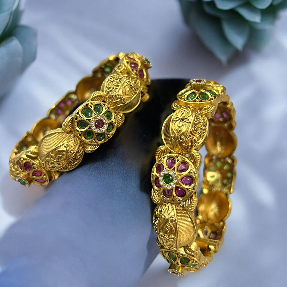 Neetu Art Gold Plated Pota Stone Openable Bangle Set