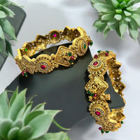 Neetu Art Gold Plated Pota Stone And Pearl Openable Bangle Set