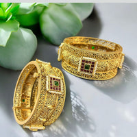 Neetu Art Gold Plated Pota Stone And Pearl Openable Bangle Set
