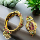 Neetu Art Gold Plated Pota Stone And Pearl Openable Bangle Set