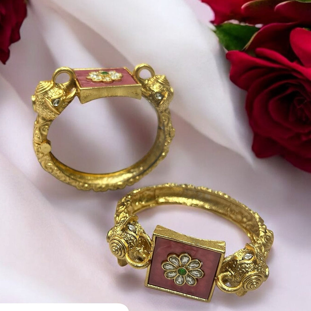 Neetu Art Gold Plated Kundan Stone Openable Bangle Set