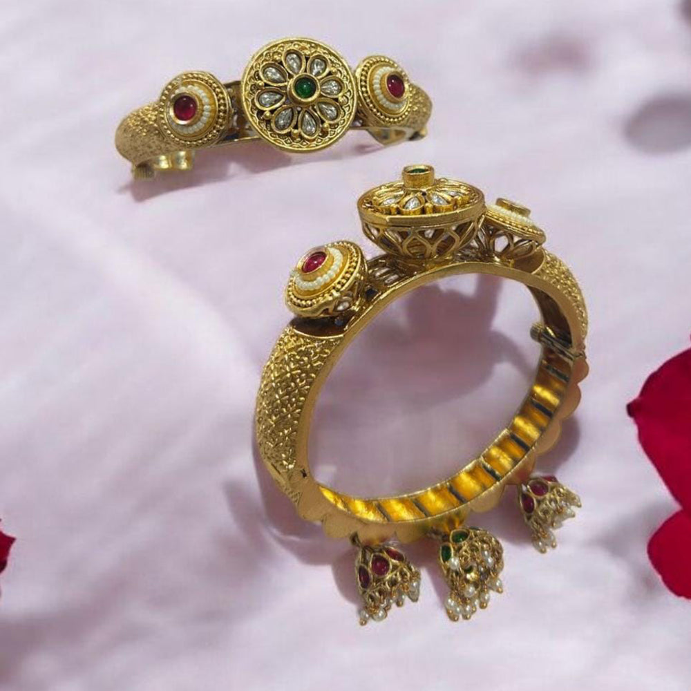 Neetu Art Gold Plated Pota Stone And Pearl Openable Bangle Set