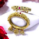 Neetu Art Gold Plated Pota Stone And Pearl Openable Bangle Set