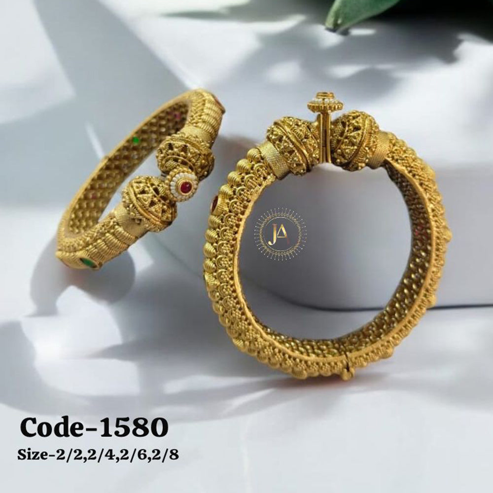 Neetu Art Gold Plated Pota Stone And Pearl Openable Bangle Set