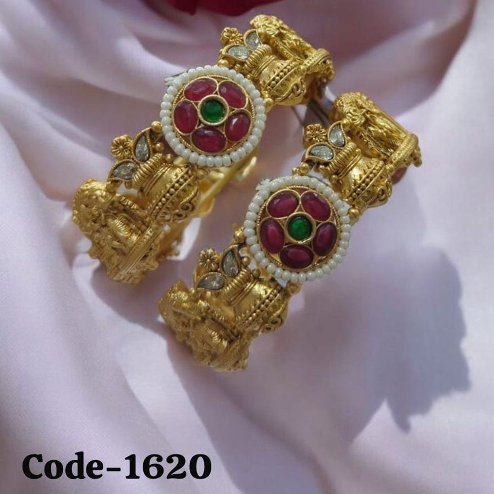 Neetu Art Gold Plated Pota Stone And Pearl Openable Bangle Set