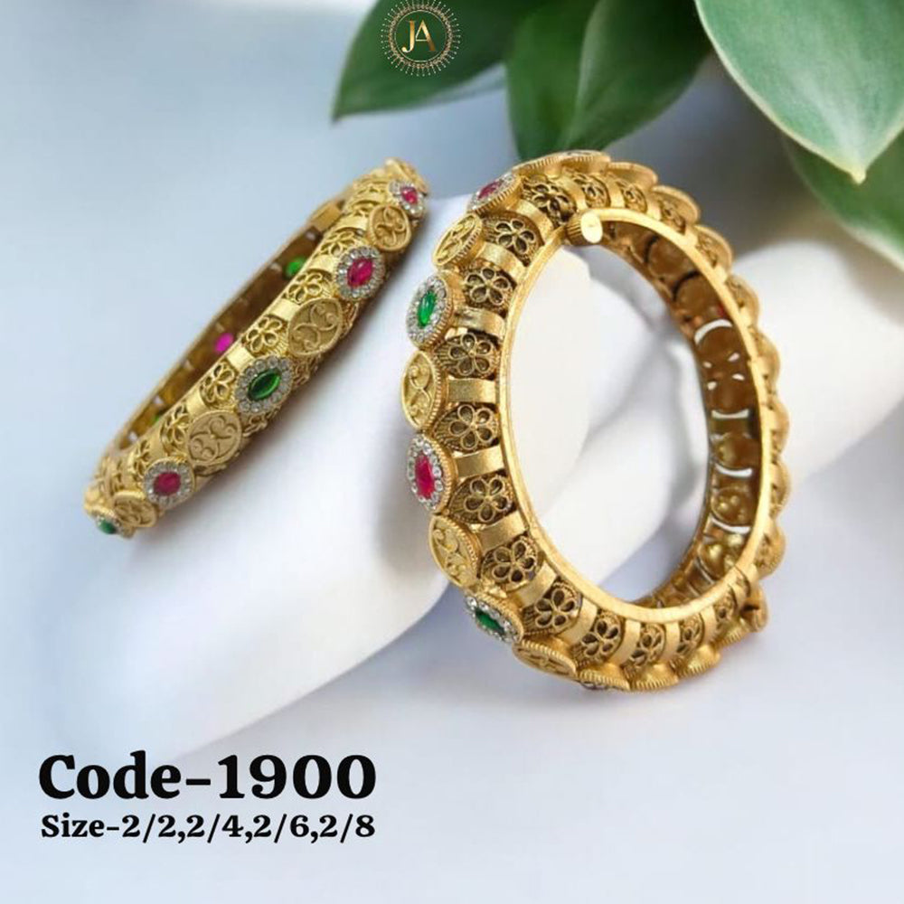 Neetu Art Gold Plated Pota Stone Openable Bangle Set