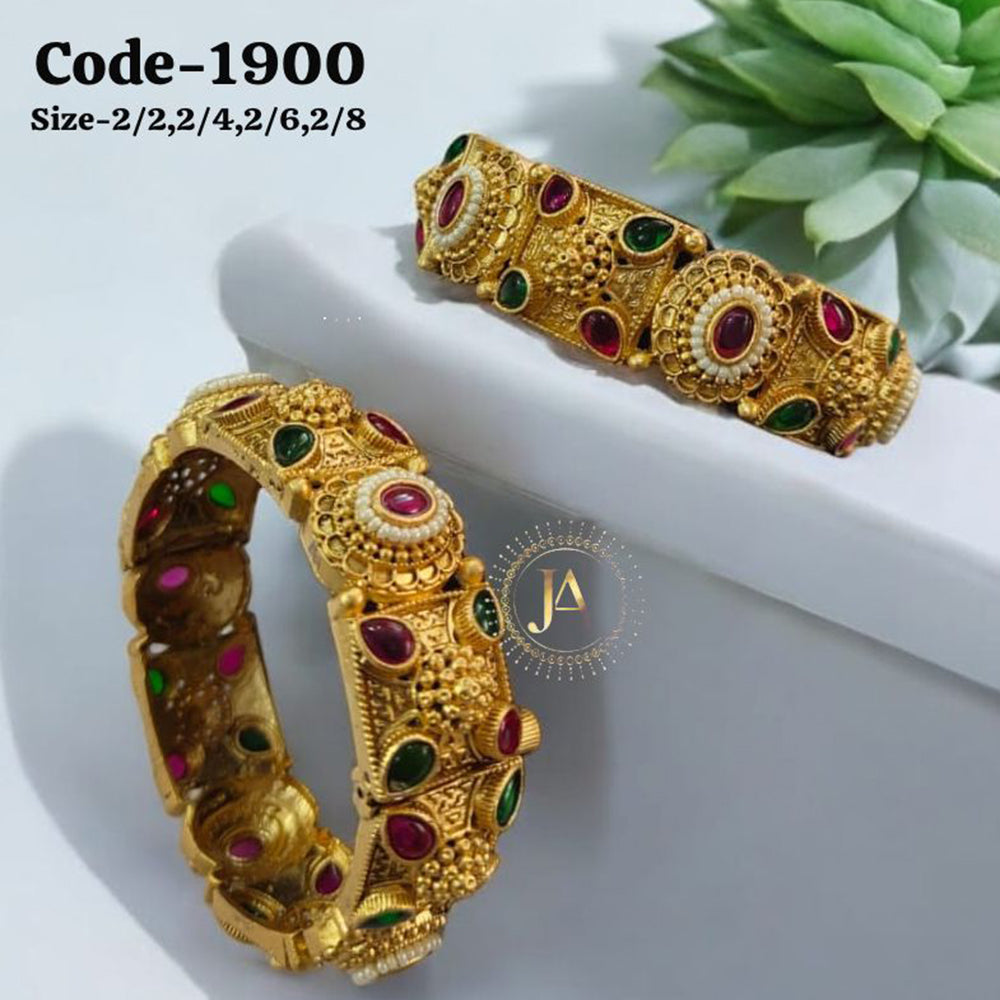 Neetu Art Gold Plated Pota Stone Openable Bangle Set