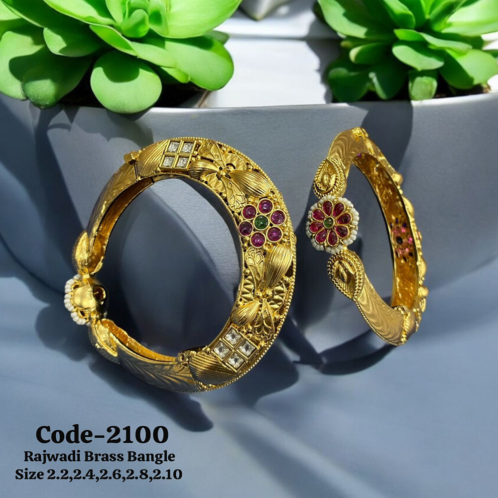 Neetu Art Gold Plated Pota Stone And Pearl Openable Bangle Set