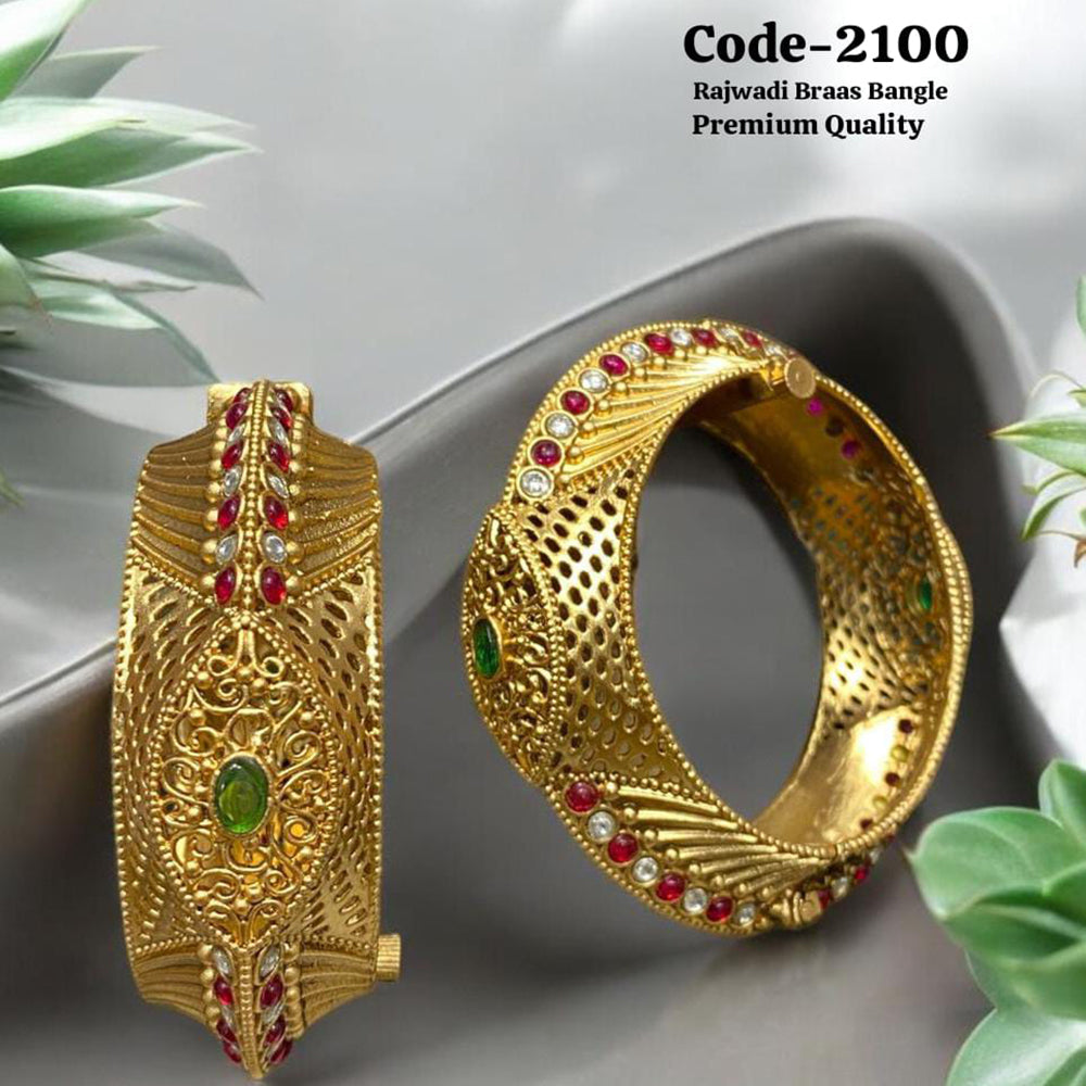 Neetu Art Gold Plated Pota Stone Openable Bangle Set