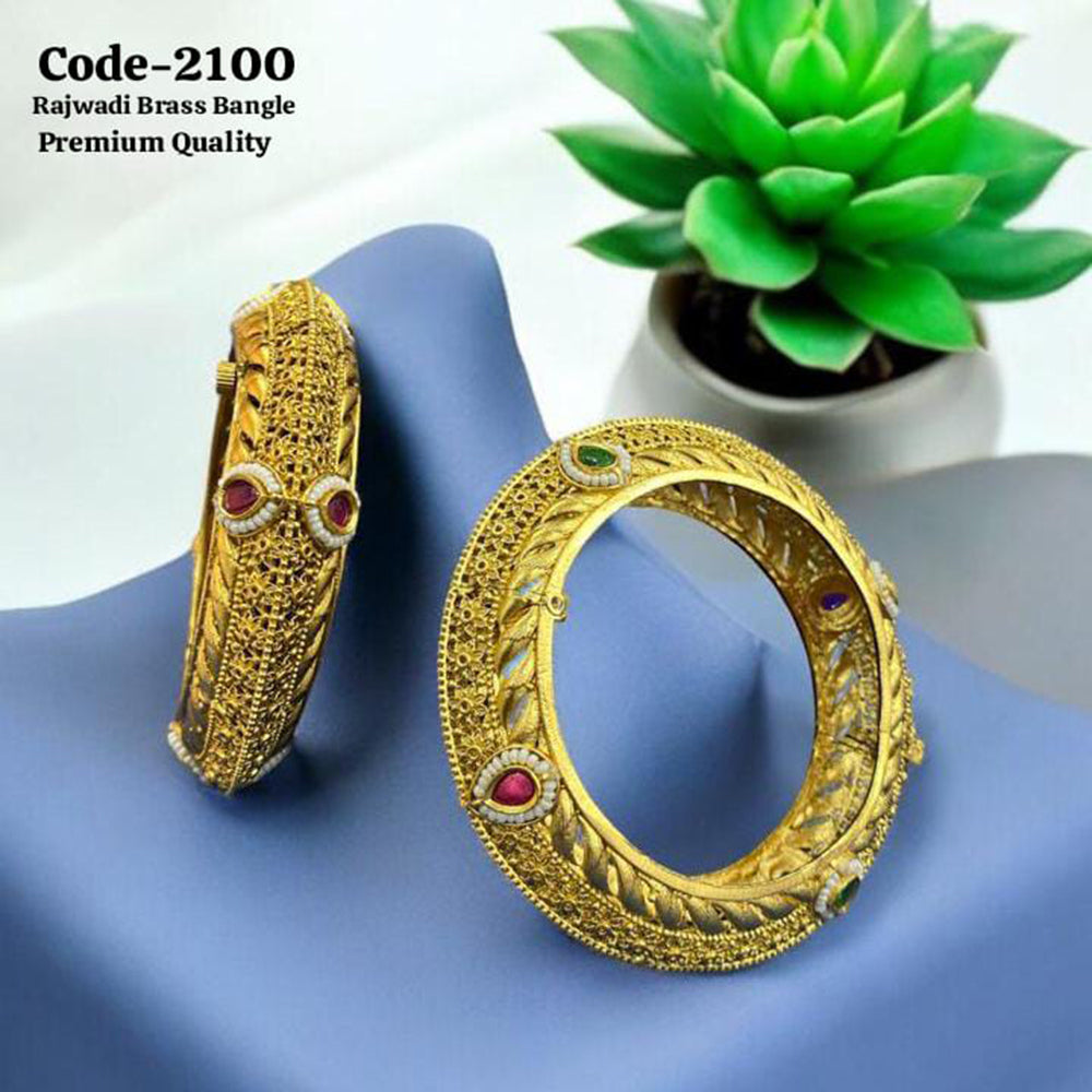 Neetu Art Gold Plated Pota Stone And Pearl Openable Bangle Set