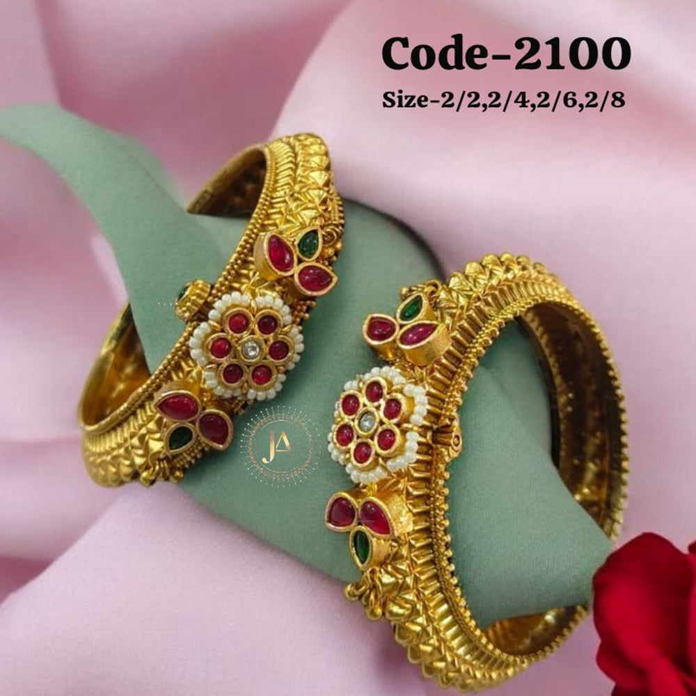 Neetu Art Gold Plated Pota Stone And Pearl Openable Bangle Set