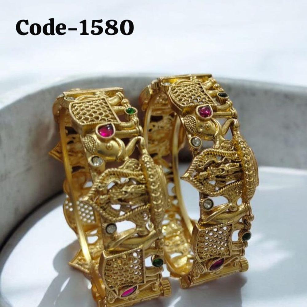 Neetu Art Gold Plated Pota Stone Openable Bangle Set