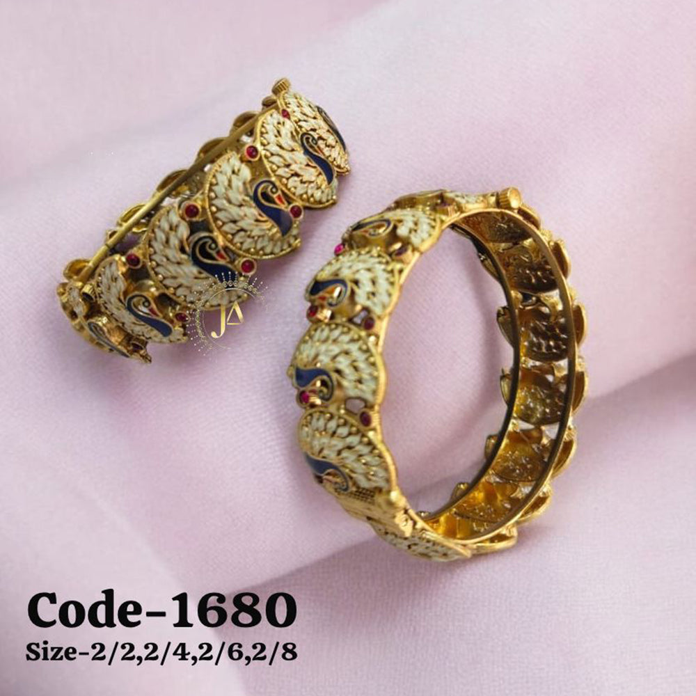 Neetu Art Gold Plated Pota Stone And Meenakari Openable Bangle Set