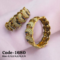 Neetu Art Gold Plated Pota Stone And Meenakari Openable Bangle Set