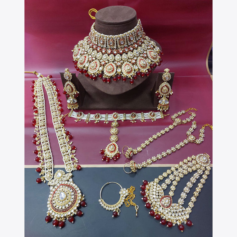 Neetu Art Gold Plated Kundan Stone And Beads Bridal Set
