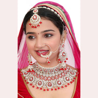 Neetu Art Elegant Kundan Stone And Pearl Semi Bridal Necklace Set
