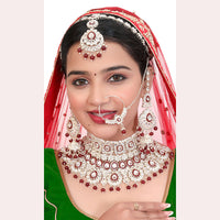 Neetu Art Elegant Kundan Stone And Pearl Semi Bridal Necklace Set