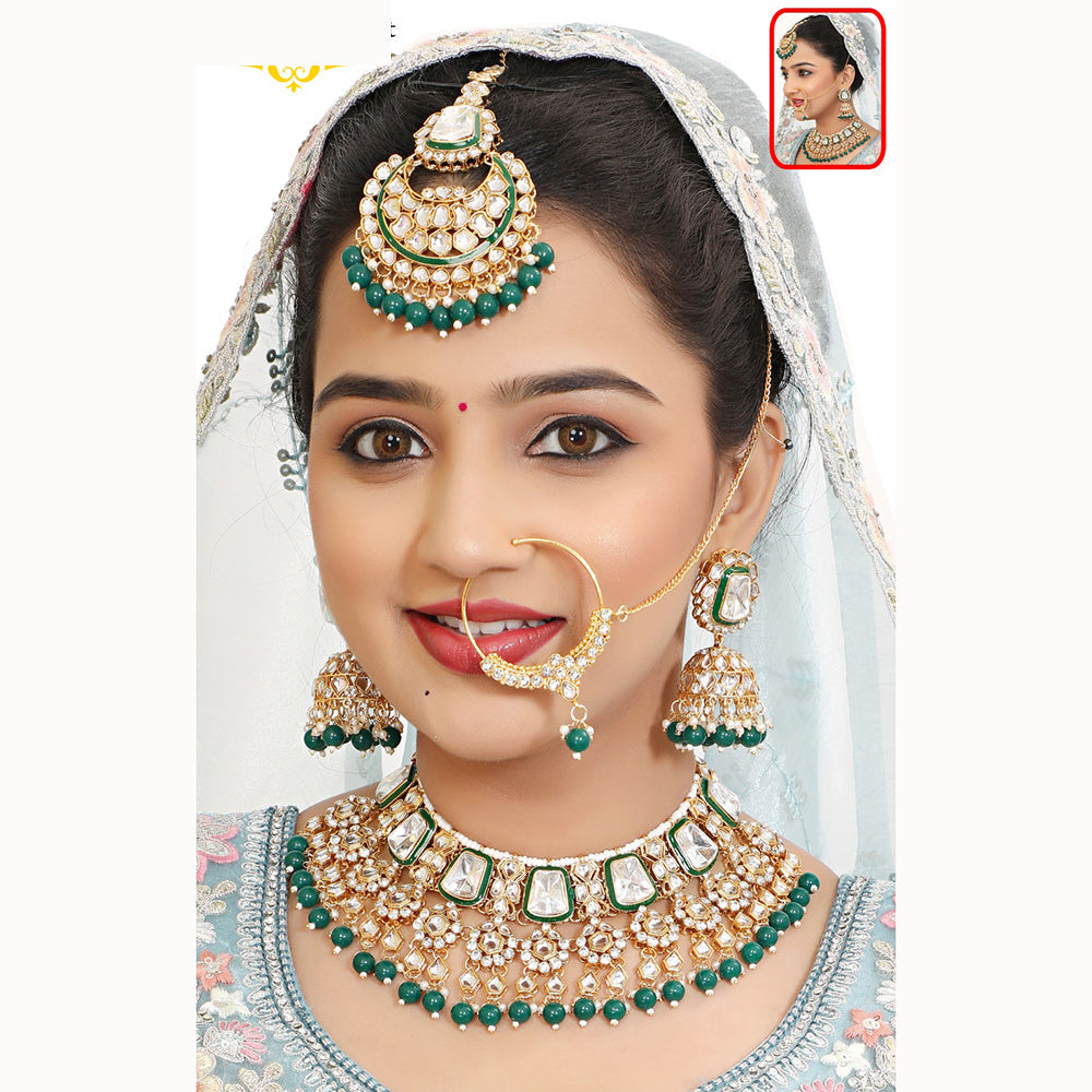 Neetu Art Stunning Kundan And Beads Semi Bridal Necklace Set