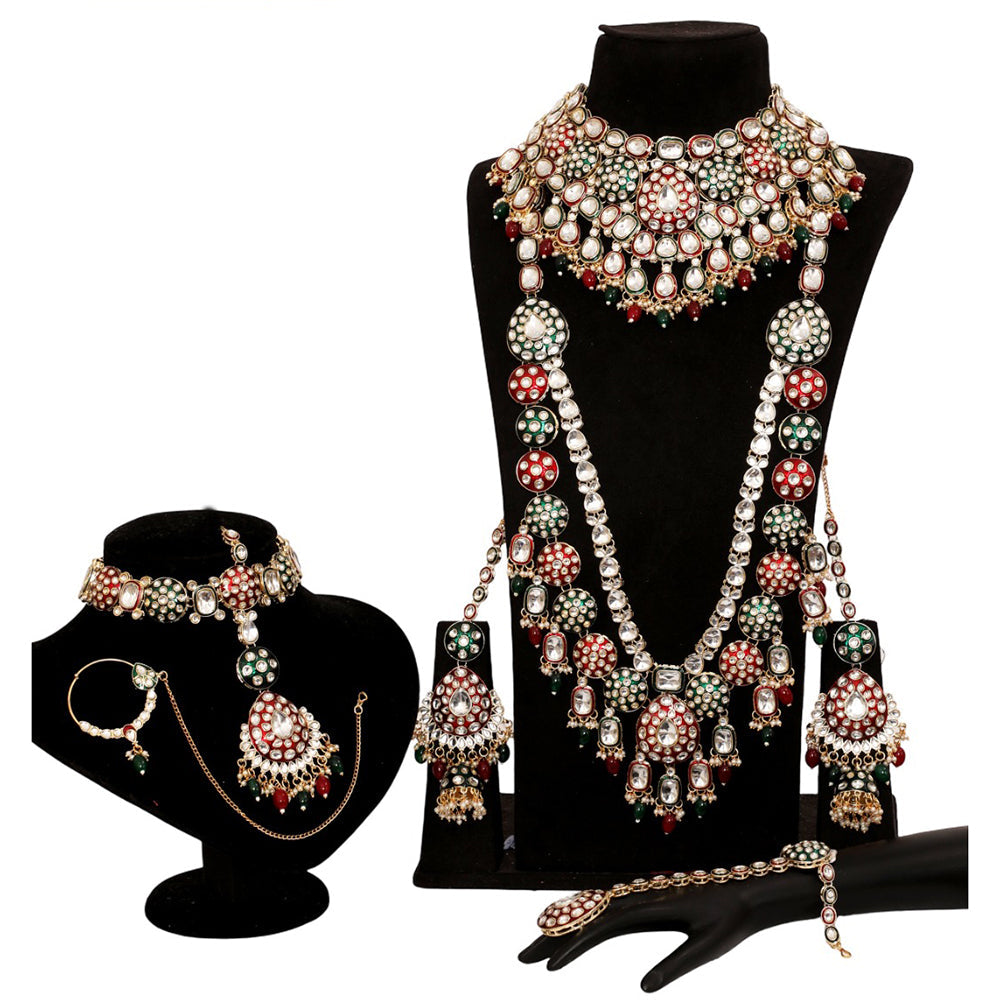 Neetu Art Premium Kundan Stone And Meenakari Beads Wedding Jewellery Set