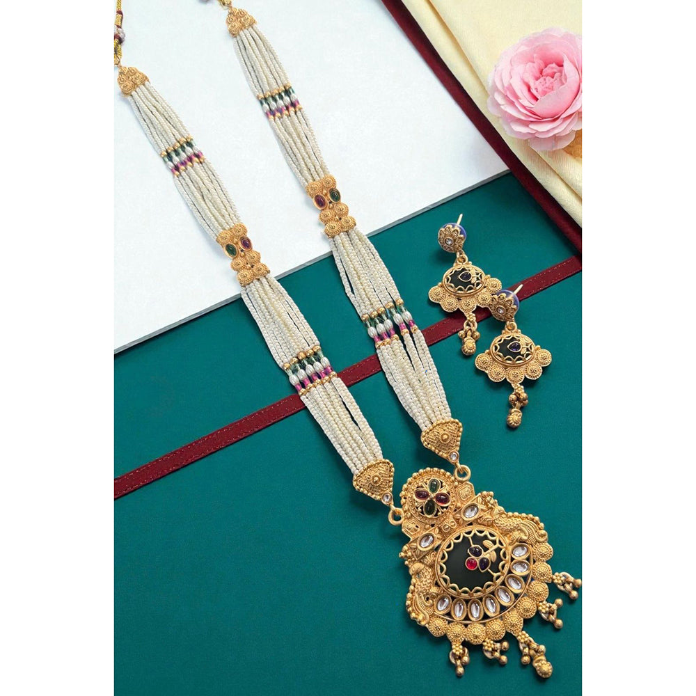 Neetu Art Premium Pota Stone And Pearl Long Necklace Set