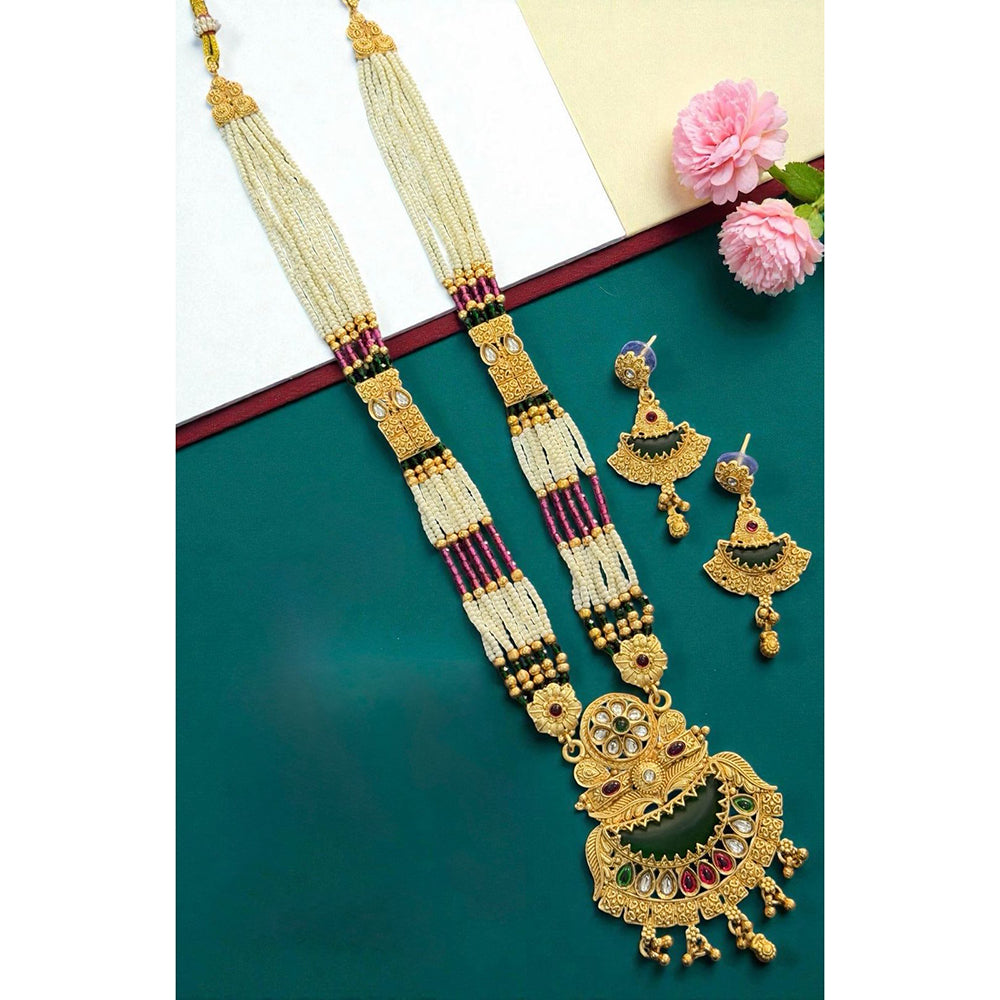 Neetu Art Premium Pota Stone And Pearl Long Necklace Set