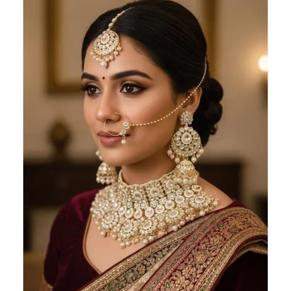 Neetu Art Kundan And Meenakari Beads Semi-Bridal Necklace Set