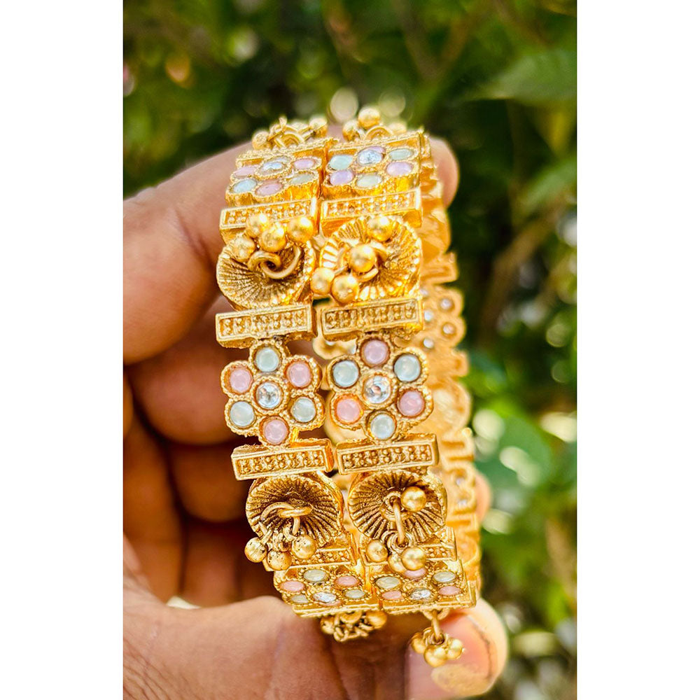 Neetu Art Traditional Pota Stone Pearl Royal Bangles Set