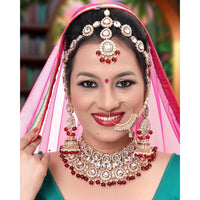 Neetu Art Premium Kundan Stone And Beaded Semi Bridal Necklace Set