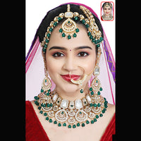 Neetu Art Premium Kundan Stone And Beaded Semi Bridal Necklace Set