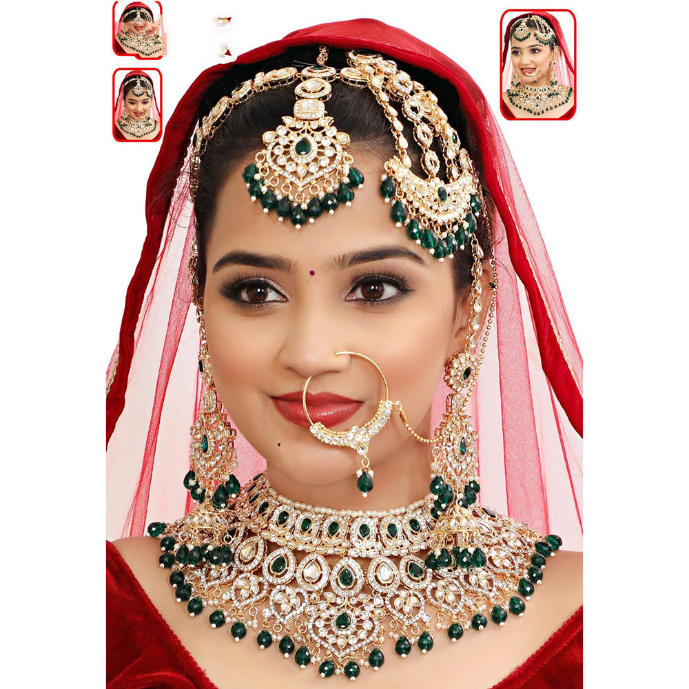 Neetu Art Premium Kundan Stone And Beaded Semi Bridal Necklace Set