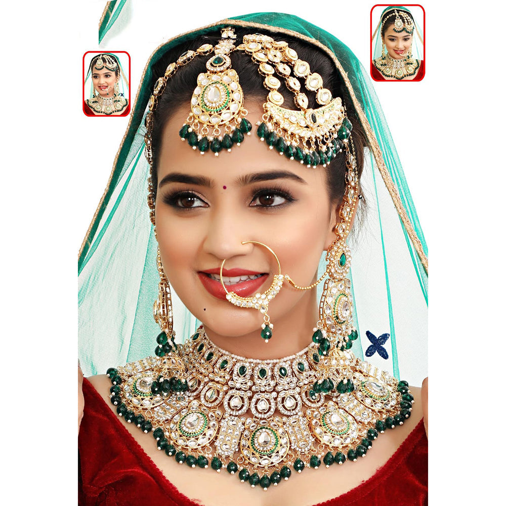 Neetu Art Premium Kundan Stone And Beaded Semi Bridal Necklace Set