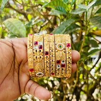 Neetu Art Traditional Pota Stone Pearl Royal Bangles Set