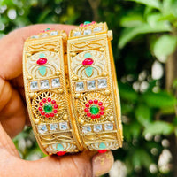 Neetu Art Traditional Pota Stone Pearl Meenakari Openable Royal Bangles Set