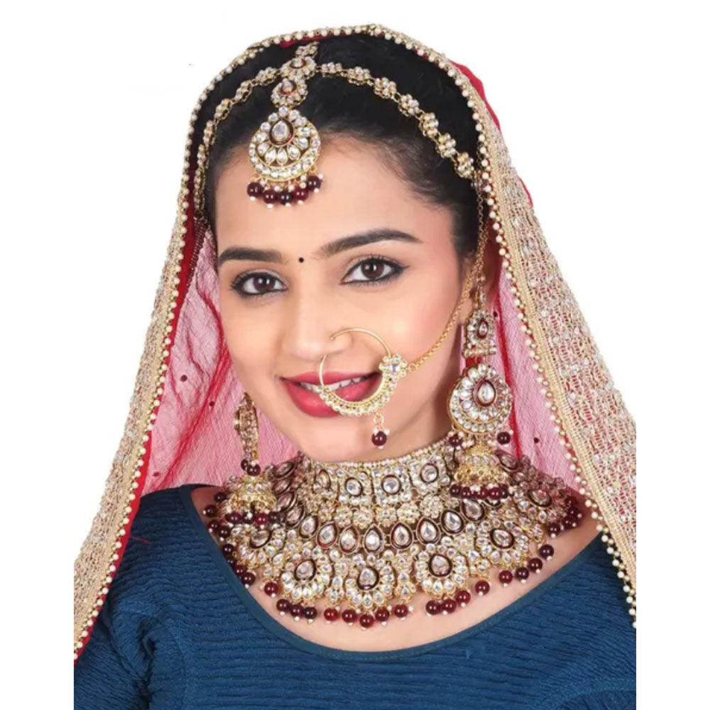 Neetu Art Premium Kundan Stone And Beaded Semi Bridal Necklace Set