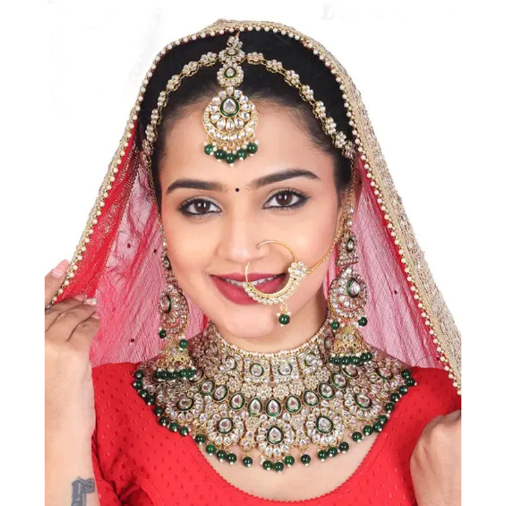 Neetu Art Premium Kundan Stone And Beaded Semi Bridal Necklace Set