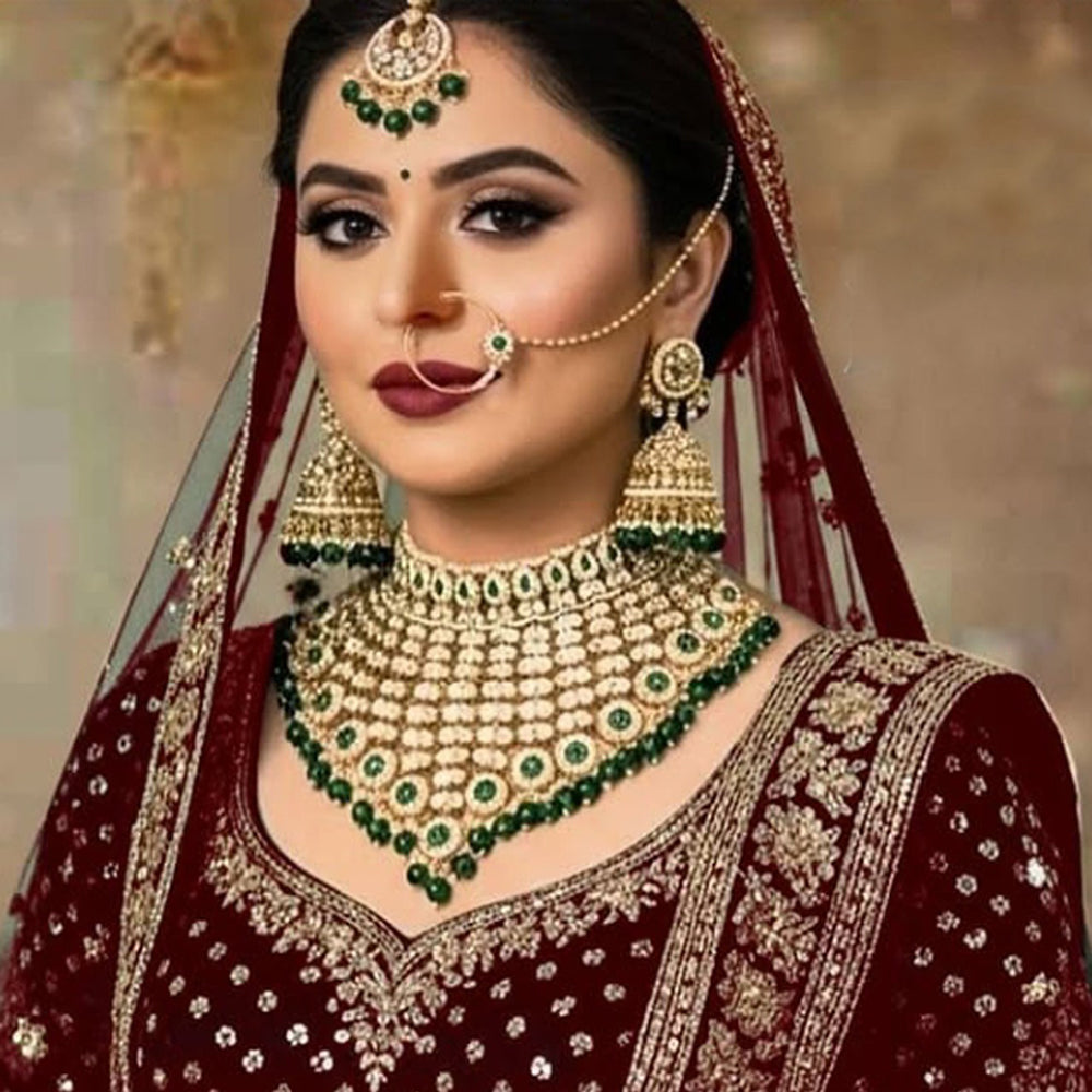 Neetu Art Gold Plated Pota Stone And Beads Choker Necklace Set